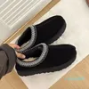 Vinter mocka övre päls stövlar ultra mini plattform boot fuzzy mule halva snö korta ull kvinnor mens slip-on skor mules komfort kastanj