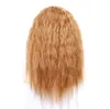 Women's wig head set light brown medium split long curly hair full head set corn perm fluffy curly hair wig