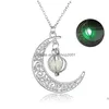 Colliers pendentif lueur dans le noir pendentif collier lumineux lune médaillon colliers bijoux de mode pour femmes enfants cadeau livraison directe J Dhgmj