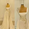Mermaid Wedding Dresses Arabic Dubai Plus Size Beading Lace Appliques Crystal Pearls Illusion Side Split Overskirts Long Bridal Gowns