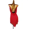 Stage Wear Latin Dance Dress Red Diamond Samba Tassel Style Performance Female