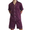 Мужская одежда для сна, мужская 2 кусочки, набор мужской шелк Silk Satin Pajama Set Set Tops Tops с коротки