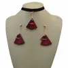 Set di orecchini per collana Idealway Set di orecchini pendenti in legno turco antico Idealway Gioielli per feste estive con girocollo in pelle nera