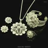 Necklace Earrings Set Est Ethiopian Big Flower Jewelry Silver Plated Pendant/Necklace/Earrings/Ring/Bangle African Women Wedding