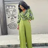 Calças femininas de duas peças roupas africanas para mulheres outono elegante manga longa com decote em v impressão 2 top pant conjuntos de correspondência roupas