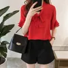 Women's Blouses 2023 Fat Sister Large Lace Bow Chiffon Shirt Loose Flare Sleeve Top Solid Backing Fashion