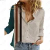 Women's Blouses Spring/Summer Long Shirt Stripe Plaid 3D Printing Selling Polo Button Unisex Casual Style Top Cardigan