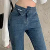 Kvinnors jeans 2023 Ankomstfjäder Autumn Women Casual Cotton Denim Ankle-Length Pants Button Midje Skinny Pencil V06