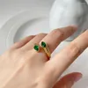 Anneaux De Mariage Minar En Gros Brillant Vert Couleur CZ Cubique Zircone Serpent Charme Pour Les Femmes En Acier Inoxydable Doré Ouvert Bague Bijoux