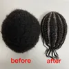 Perücken NEU! European Virgin Human Hair Systems Afro Corn Braids Jet Black Color 1# 8x10 Toupee Full Lace Unit für schwarze Frau