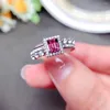 Anelli a grappolo MeiBaPJ Anello rettangolare con pietra preziosa naturale rosso granato per le donne Vero gioiello in argento sterling 925 con gioielli da sposa pregiati