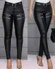 Женские брюки Y2K, черные брюки из искусственной кожи, женские сексуальные узкие брюки-карандаш с высокой талией и карманами на молнии Bodycon