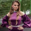 Parti Elbiseleri Mor Yular Boyun Homecoming Zarif Uzunluk Lantern Sleeve Artı Boyut Kokteyl Gowns Vestidos de Fiesta
