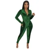 Missakso Autumn Velvet Jumpsuits Bodycon Zipper Streetwear Long Sleeve Fashion Outfits Sexy Women Skinny Jumpsuits 210625
