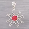 Pendant Necklaces KONGMOON Hollow Sunburst Red Fire Opal Silver Plated Jewelry For Women Necklace