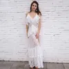 Prom Dresses Summer Sexy V-hals ärm Remspetsperspektiv Splice Open Back Slit Long Dresses Women FT4675