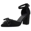 Sandals Small Size 31-43 Black Shoes Women Summer High Heel Chunky Hollow Bow Women's