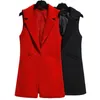 Women's Suits Women Vest Jacket Formal Waistcoat Elegant Sleeveless Suit Coat Mid-length Lapel With Thin Pockets Ol