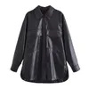 NSZ Kadınlar Büyük Boyu Pu Sahte Deri Ceket Sonbahar Moda Gömlek Mağazası Uzun Kollu Bayanlar Outerwear 201030