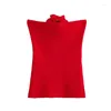 Tanques de mujer 2023 Mujeres Sujetador de punto Slim Fit Top Primavera / Verano Moda High Street Red Colgando Cuello Flor Tops