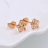 Stud Earrings Au750 Pure 18K Rose Gold Women Hollow Flower Gift
