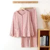 Mulheres sleepwear estilo japonês manga comprida mulheres pijamas conjunto puro algodão gaze cardigan casa roupas outono inverno pijama feminino