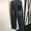 Kobiety dżinsowe spodnie z talią projektantki pasa tylne haftowane dżinsy swobodne codzienne talia młode spodnie damskie spodnie