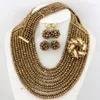 Halskette Ohrringe Set Frauen Party Schmuck Afrikanisches Kostüm Nigerianische Hochzeit Cystal Perlen 10 Reihen Mode AMJ590