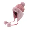 Berets Earmuff Plush Ball String Hat Autumn Warm Headwear Knitted Keeping Earflap For Adults ( )