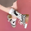 Women Socks Striped Cartoon Hip Hop Meias Divertidas White Black Woman Calcetines Skarpetki Meia Calcetas Chaussette Sock Sokke