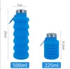 Garrafa de água dobrável 17oz reutilizável BPA Garrafas de água dobráveis ​​de silicone grátis para ginástica de viagens Campo de camping portátil à prova de vazamento garrafa esportiva com carabineiro