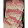 Women's T Shirts Pink Striped Tshirts Girls Harajuku Korean Fashion Oversize Long Sleeve Women Kawaii Preppy Style Basic Tees