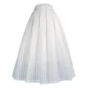 Skirts 2023 Spring Summer Korean Woman Vintage Elegant Waffle Plaid High Waist Pleated Skirt Pink White For Office Lady Work Wear