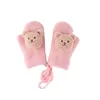 Children's Fingerless Gloves Children's Solid Color Gloves for Warm and Cute Little Bear Double Layer Finger Knitted Plush Neck Hanging Gloves for Winter 231123