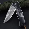 A1899 Folding Knife Damascus Steel Drop Point Blade Ebony Handle Ball Bearing Fast Open EDC Pocket Folder Knives Bästa gåva