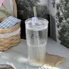 Tassen 600 ml Streifenglas Trinkbecher Kaffeetasse Transparente Gläser Strohhalm mit Deckel und großer Kapazität hitzebeständig 231122