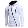 Erkek Hoodie Hoodie Diagonal Fermuarı Tasarım Düz Renk Uzun Kollu Spor Giyim Sıradan Günlük Sokak Makyajı Siyah Beyaz