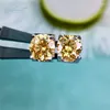 Pendientes Inbeaut Classic 925 Plata Total 2 Ct Excelente Corte Pase Prueba de Diamante Moissanite Amarillo Cabeza de Vaca Regalo Joyería Fina