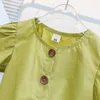 Conjuntos de roupas verão criança roupas manga curta único botão flare calças verde 2 peça designer meninas 18m-7t
