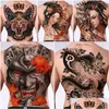 Tatouages temporaires Fl Retour Grand Autocollant De Tatouage Hommes Lion Roi Serpent Dragon Ganesha Tigre Corps Femme Étanche Faux Art Drop Livrer Dhiwy