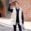 Kvinnors västar koreanska hoodie ärmlös mittlängd Autumn tjock varm chiffongrock mjuk uppblåsbar jacka 231122