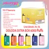 Original DOLODA EXTRA BOX 6000 Puff E Cigarettes 12 ml Bobine de maille 2% 5% Niveau 650mAh Batterie rechargeable 10 saveurs Vape jetables Puffs 6k