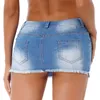 Kjolar sexiga denim kjol kvinnor sommar korta kjolar avslappnad mitt midja tvättade frayed fickor smala fit klubbkläder fast färg kjolar kvinnor p230422