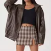 Mulheres de couro feminino oversized falso jaquetas casual motocicleta jaqueta moda manga longa casaco lapela zíper vintage streetwear