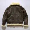 Veste cuir mouton AVFLY grand revers Pilot B3 fourrure en combinaison de vol une pièce marron vintage Parkas chauds Patton's