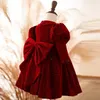 Sukienki dla dziewczynek urodzone dziewczynka księżniczka Bożego Narodzenia Red Puff Sleeve Niemowlę Toddler Błyszczący Vintage Winter Evening Gown Bow 12m 10y 231123