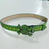 32% OFF Designer New Green Skeleton Head Purple Double Paddle Waistband with Diamond Embedding Women's Shiny Belt