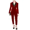Womens Two Piece Pants Plus Size 2 Suit Velvet Outfits Double Breasted Work Office Blazer With Women Evening Party 231123