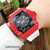 Mekanisk 2022 Red Richa Watch Milles Mens Mens Automatisk kolfiber Personlig ihålig tejp Lysande modetrend