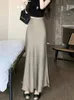 Faldas cola de pez para mujer cintura alta satén seda lujo elegante mujer s suelta sólida moda larga 2023 231123